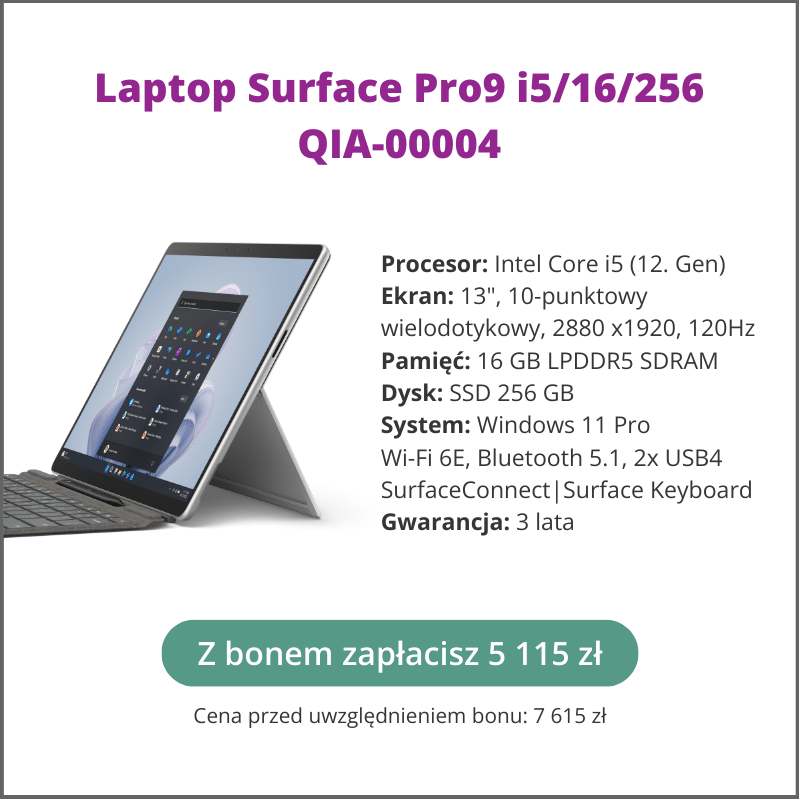 Laptop dla nauczyciela Surface Pro9 i5:16:256